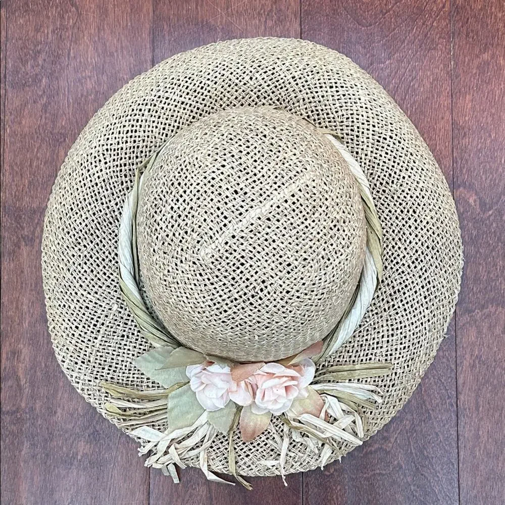 Vintage Cottagecore Straw Hat with Floral Detail - Picture 9 of 16